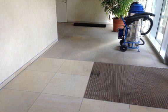 eco-friendly cleaning technology on sandstone floor
